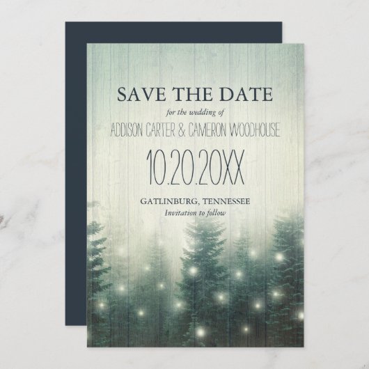 Waldlichter | Rustikal Save the Date (Vorne/Hinten)