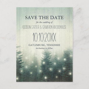 Waldlichter   Rustikal Save the Date Ankündigungspostkarte