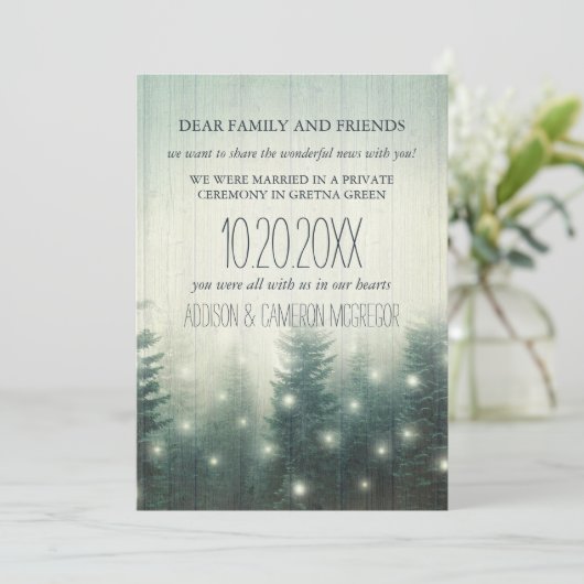 Waldlichter | Rustikale Elopement Ankündigung (Stehend Vorderseite)