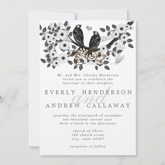 Waldliebvögel Hochzeit Einladung (Vorderseite)