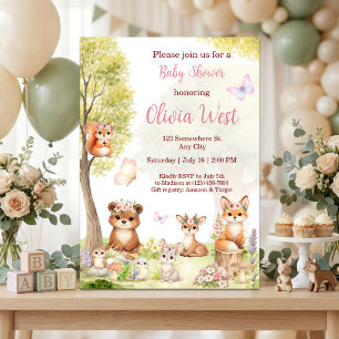 Waldmädchen-Baby-Party Waldtiere Einladung