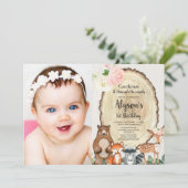 Waldmädchen erstes Foto zum 1. Geburtstag Einladung (Stehend Vorderseite)