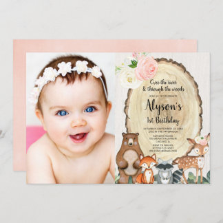 Waldmädchen erstes Foto zum 1. Geburtstag Einladung
