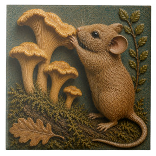 Waldmaus und Pfifferling Herbst Fliese