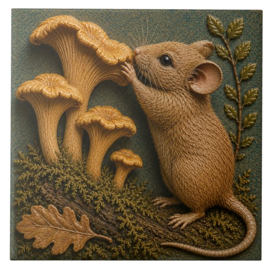 Waldmaus und Pfifferling Herbst Fliese (Vorderseite)