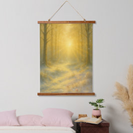 Waldmorgen – Licht durch die Stille Wandteppich Mit Holzrahmen