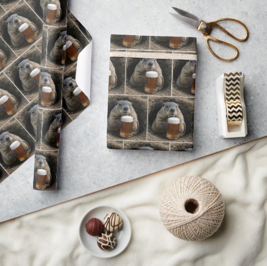 Waldmurmeltier mit Bierkrug Geschenkpapier (Kunsthandwerk)