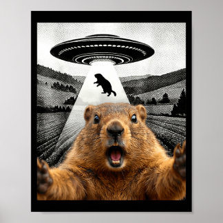 Waldmurmeltier-Selfie mit Alien-Ufo-Humor Männer F Poster