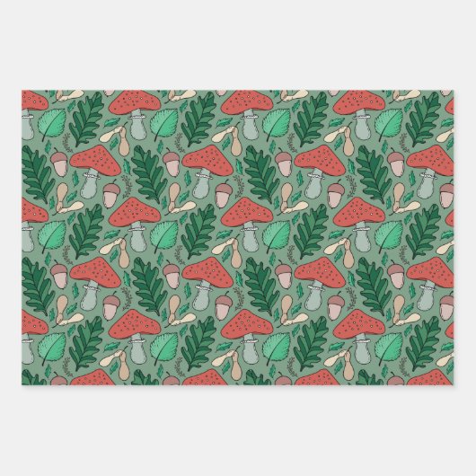 Waldmuster im Herbst Mushroom Wasserfarbe Geschenkpapier Set (Vorderseite 3)