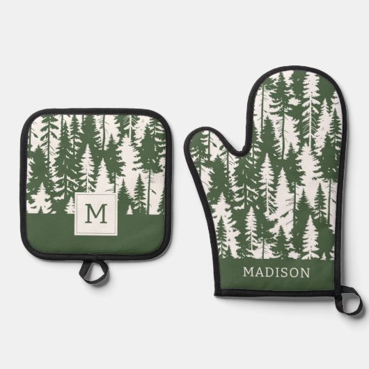 Waldmuster Ofenhandschuh & Topflappen-Set (Vorderseite)