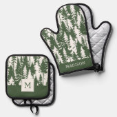 Waldmuster Ofenhandschuh & Topflappen-Set (Vorderseite/Rückseite)