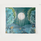 Waldnacht Vollmond Landschaftsgebirge Wandteppich (Vorderseite (Horizontal))