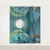 Waldnacht Vollmond Landschaftsgebirge Wandteppich (Vorderseite)