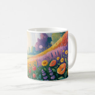 Waldnatur mit bunten Kräuter und Blume, Kaffeetasse