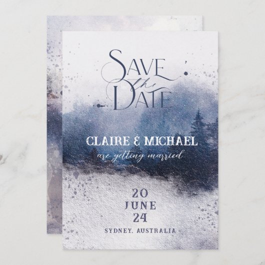 Waldnebel Save the Date, Fantasy Wedding Einladung (Vorne/Hinten)