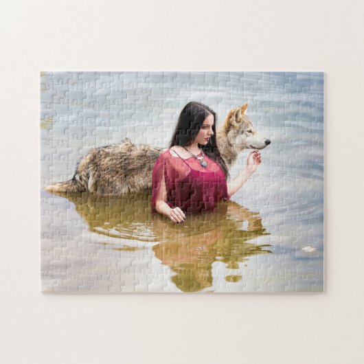 Waldnymphe mit ihrem Wolf Puzzle (Horizontal)