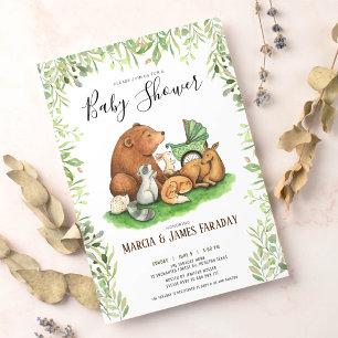 Waldpaare mit Aquarellfarben Babydusche Einladung