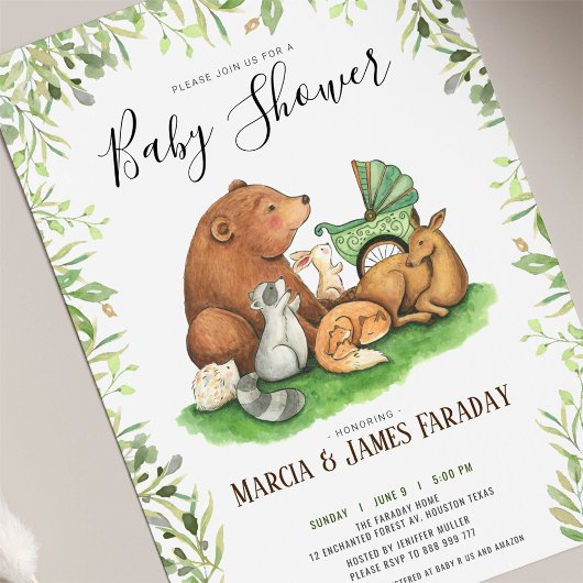 Waldpaare mit Aquarellfarben Babydusche Einladung