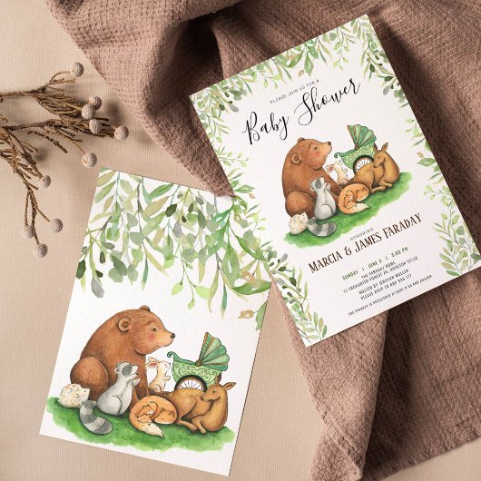 Waldpaare mit Aquarellfarben Babydusche Einladung