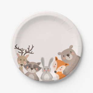 WaldpapierTeller-Babydusche Tierefox-Bär Pappteller