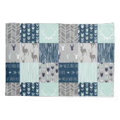 Waldpatchwork in Minze, Marine und grau Kissenbezug (Rückseite)