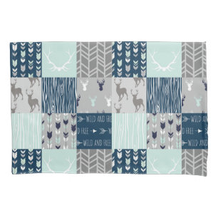 Waldpatchwork in Minze, Marine und grau Kissenbezug