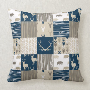Waldpatchwork-Pillow - Navy und Tan Kissen