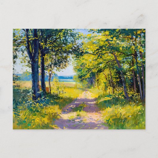 Waldpfad in goldener Sommerluft Feiertagspostkarte (Vorderseite)