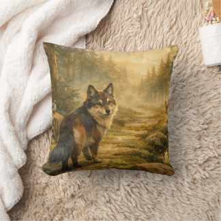 Waldpfad- und Nebelsee-Wolf-Dual-Szenen-Design Kissen