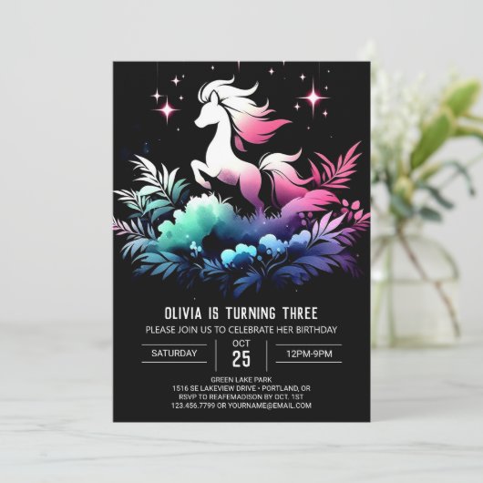 Waldpferd Geburtstag Einladung (Stehend Vorderseite)