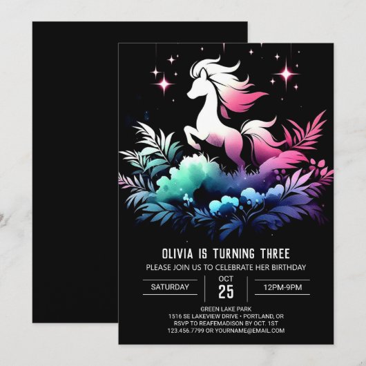 Waldpferd Geburtstag Einladung (Vorne/Hinten)