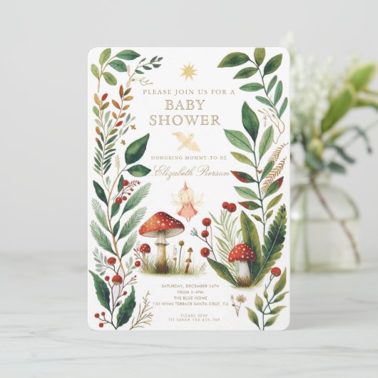 Waldpilz Kinderdusche Einladung (Stehend Vorderseite)