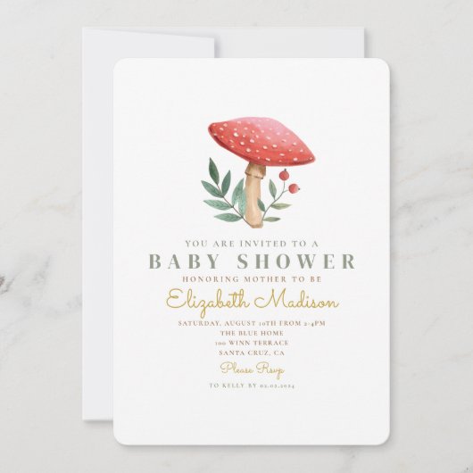 Waldpilz Kinderdusche Einladung (Vorderseite)