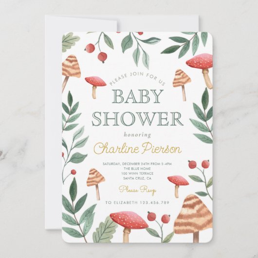 Waldpilz Kinderdusche Einladung (Vorderseite)