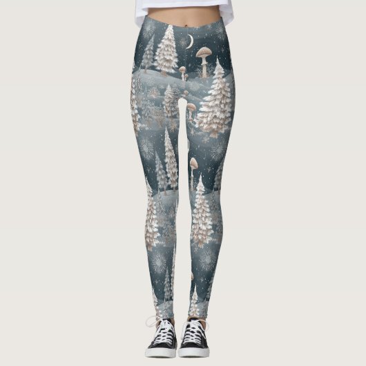 Waldpilz-Winterwaldmuster Leggings (Vorderseite)