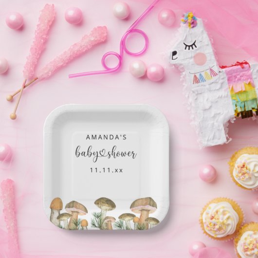 Waldpilze Babydusche Pappteller (Party)