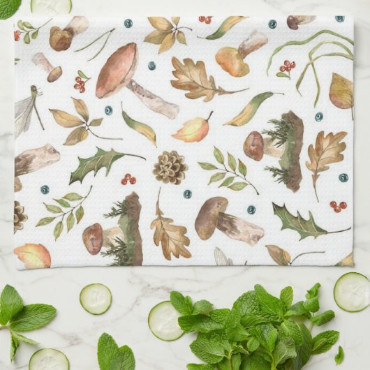 Waldpilze im Herbst Blätter Fir Cone Dragonfly Geschirrtuch (Gefaltet)