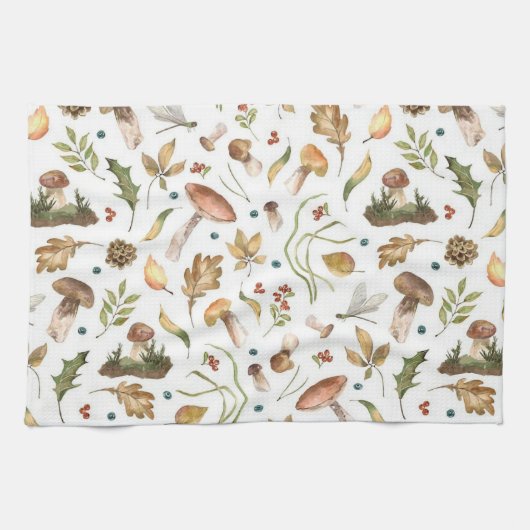 Waldpilze im Herbst Blätter Fir Cone Dragonfly Geschirrtuch (Horizontal)