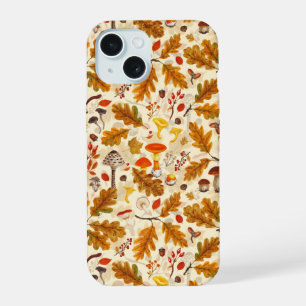 Waldpilze und Herbstflora auf Creme iPhone 15 Hülle