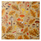 Waldpilze und Herbstflora auf Ocker Fliese (Vorderseite)