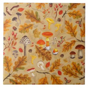 Waldpilze und Herbstflora auf Ocker Fliese