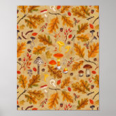 Waldpilze und Herbstflora auf Ocker Poster (Vorne)