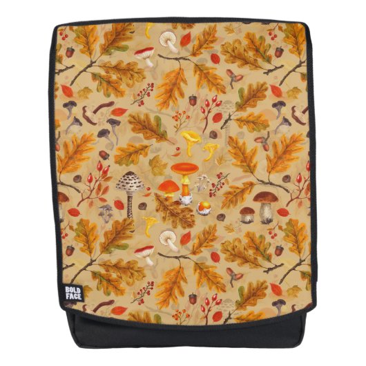 Waldpilze und Herbstflora auf Ocker Rucksack (Vorderseite)