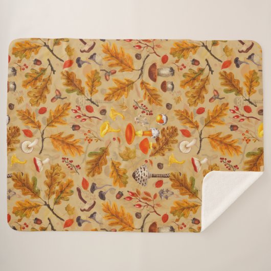 Waldpilze und Herbstflora auf Ocker Sherpadecke (Vorderseite (Horizontal))