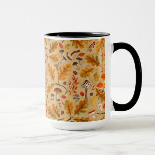 Waldpilze und Herbstflora auf Ocker Tasse