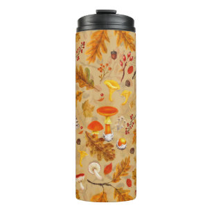 Waldpilze und Herbstflora auf Ocker Thermosbecher