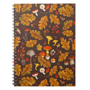 Waldpilze und Herbstflora in Braun Notizblock