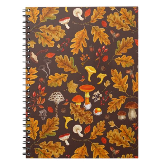 Waldpilze und Herbstflora in Braun Notizblock (Vorderseite)