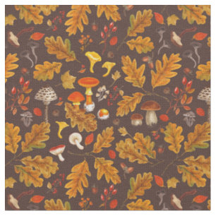 Waldpilze und Herbstflora in Braun Stoff