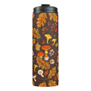 Waldpilze und Herbstflora in Braun Thermosbecher